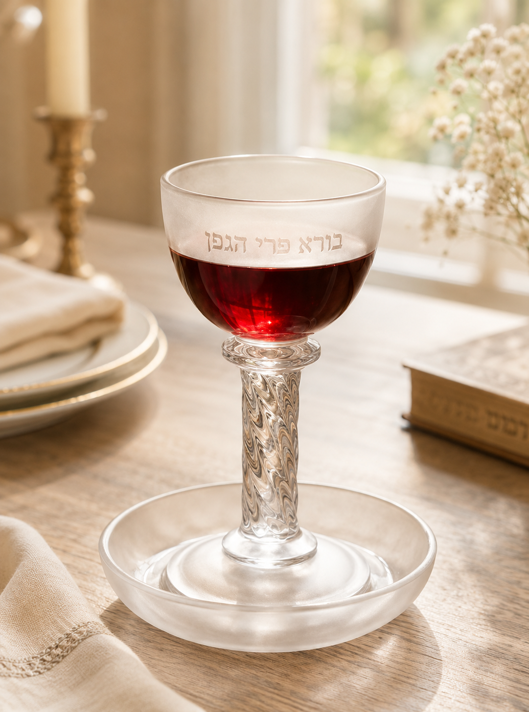 Verre à kiddouch sur pied sable