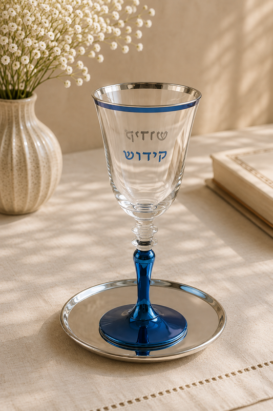 Verre à kiddouch bord bleu