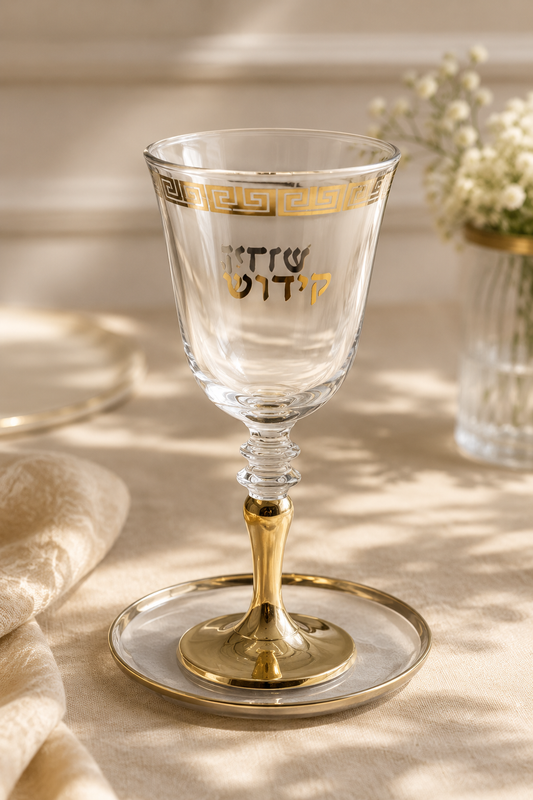 Verre à kiddouch doré sur pied avec soucoupe 270ml