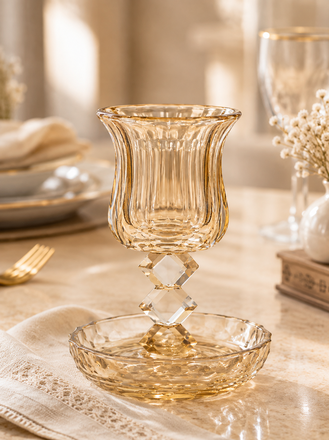 Verre à kiddouch avec coupelle ambre 11.5x11.5x16cm