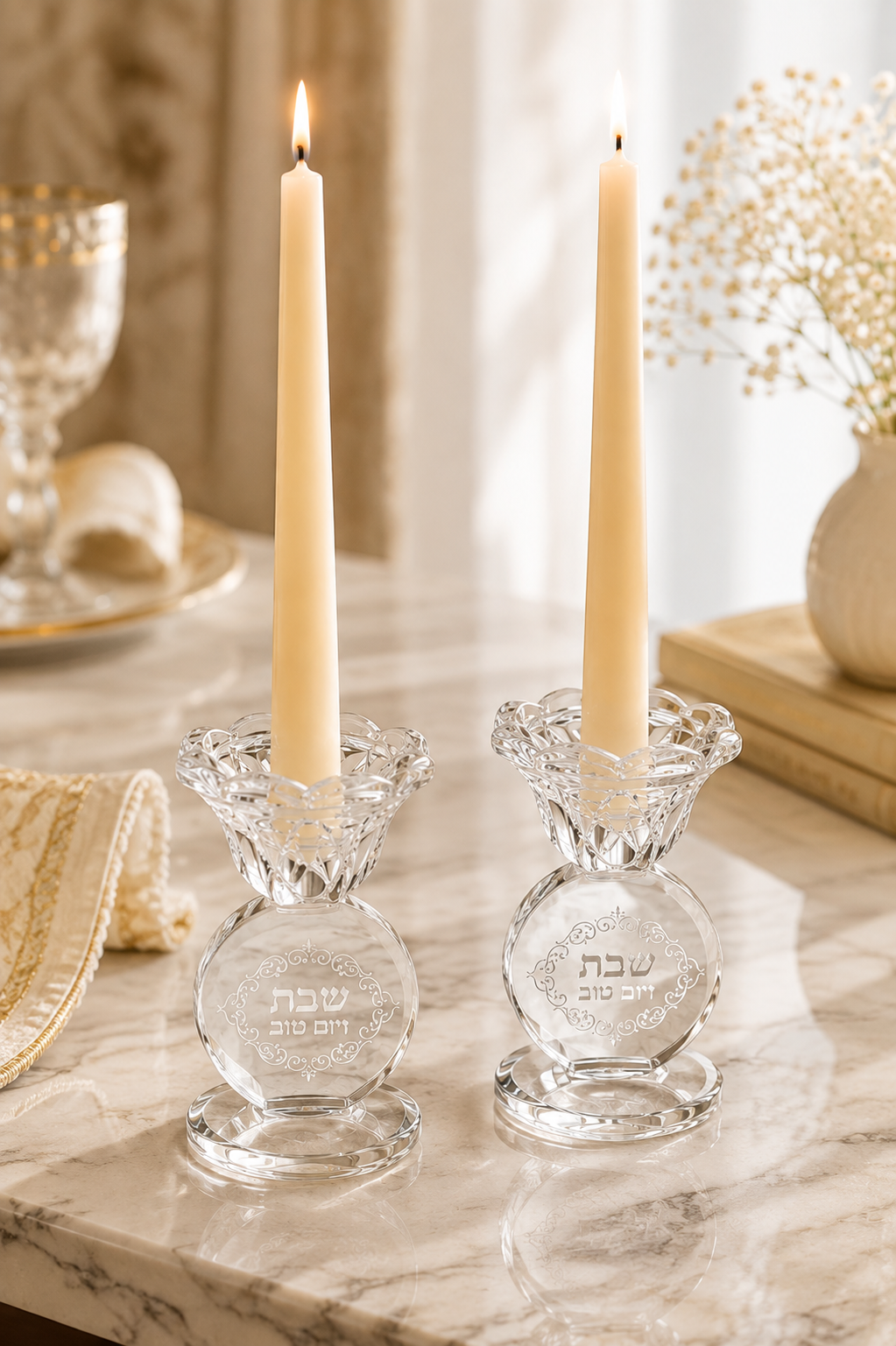 Bougeoirs argent shabbat - lot de 2