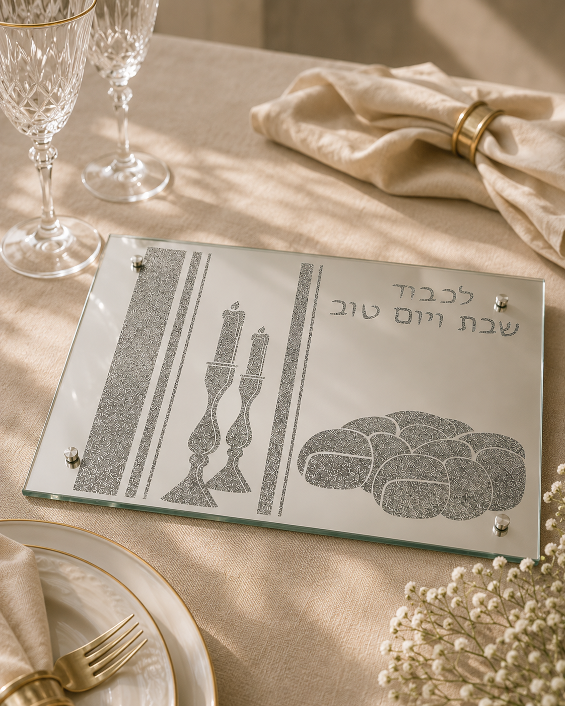 Plateau de Shabbat rectangulaire rivka argent